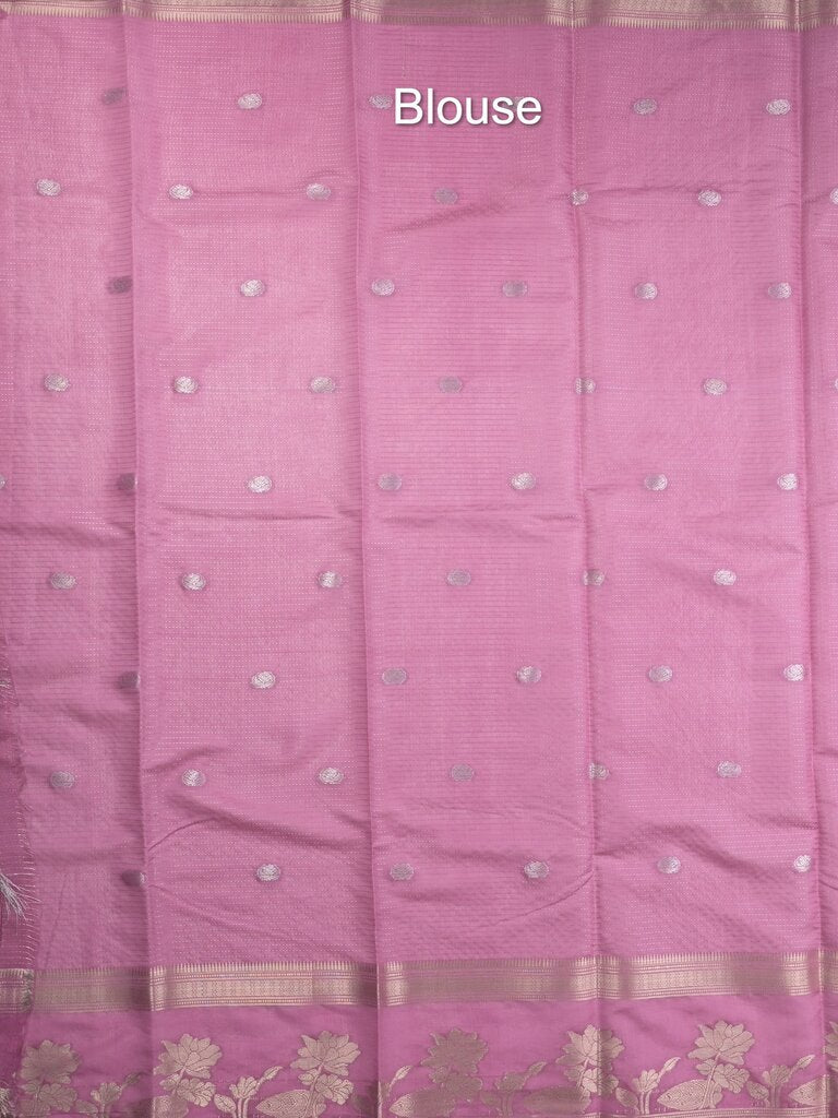 Dupion fancy saree allover zari motifs and zari border with contrast blouse