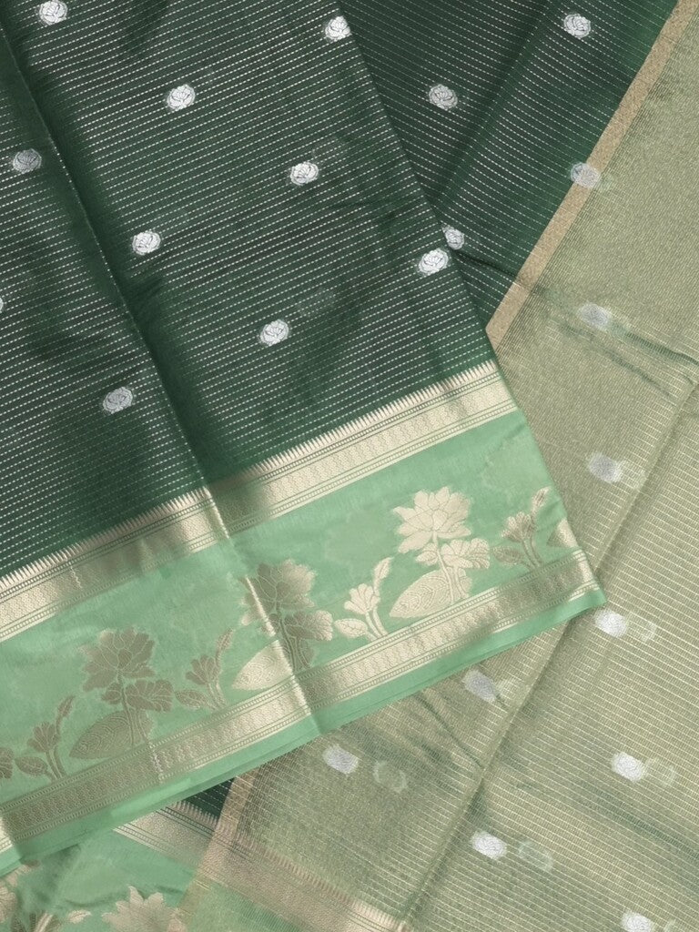Dupion fancy saree allover zari motifs and zari border with contrast blouse