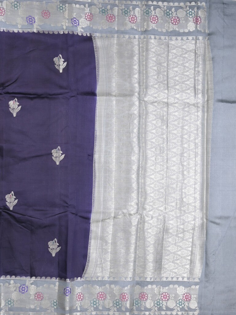 Raw mango fancy saree dark blue color allover zari weaves & zari border with brocade pallu and brocade blouse