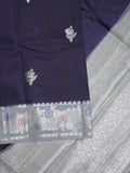 Raw mango fancy saree dark blue color allover zari weaves & zari border with brocade pallu and brocade blouse