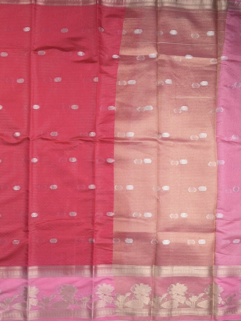 Dupion fancy saree allover zari motifs and zari border with contrast blouse