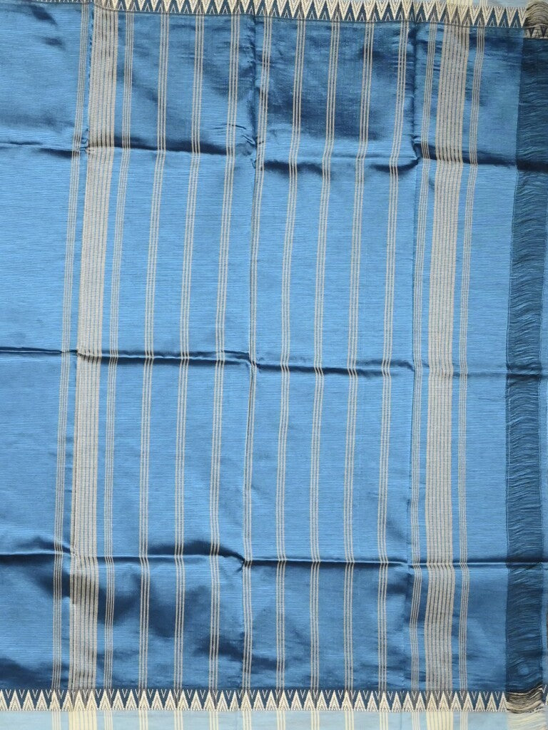 Mangalagiri fancy saree light blue color allover plain & temple border with zari pallu and running blouse
