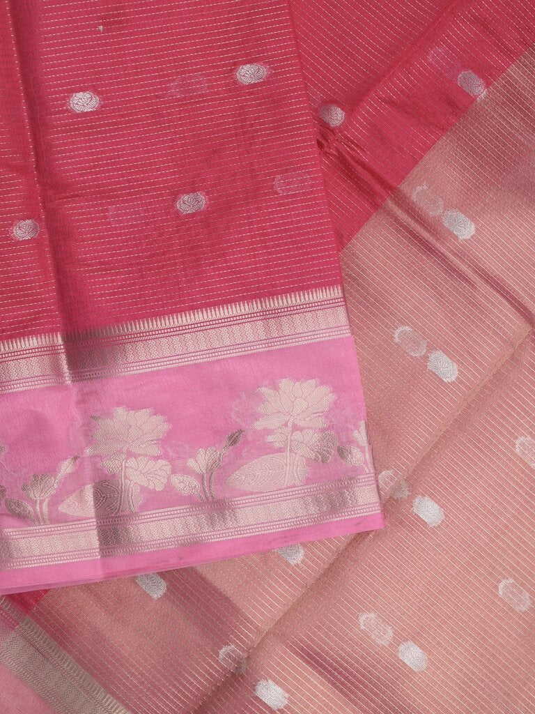 Dupion fancy saree allover zari motifs and zari border with contrast blouse