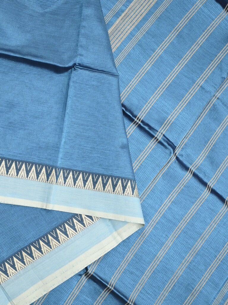 Mangalagiri fancy saree light blue color allover plain & temple border with zari pallu and running blouse