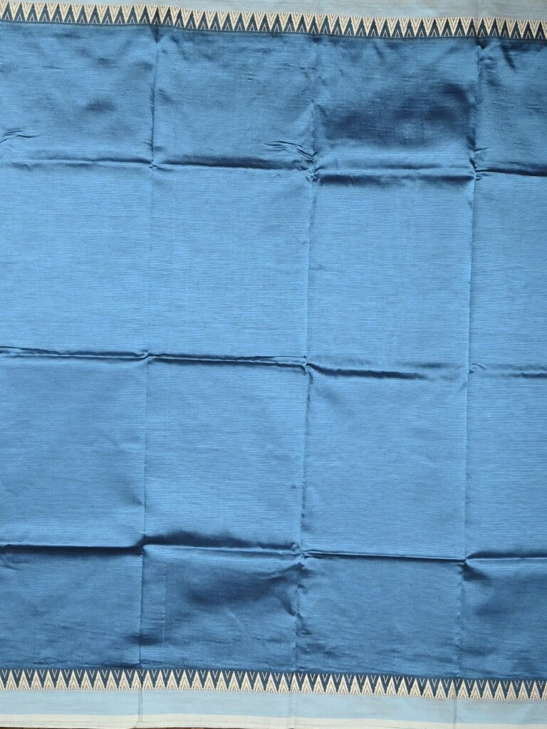 Mangalagiri fancy saree light blue color allover plain & temple border with zari pallu and running blouse