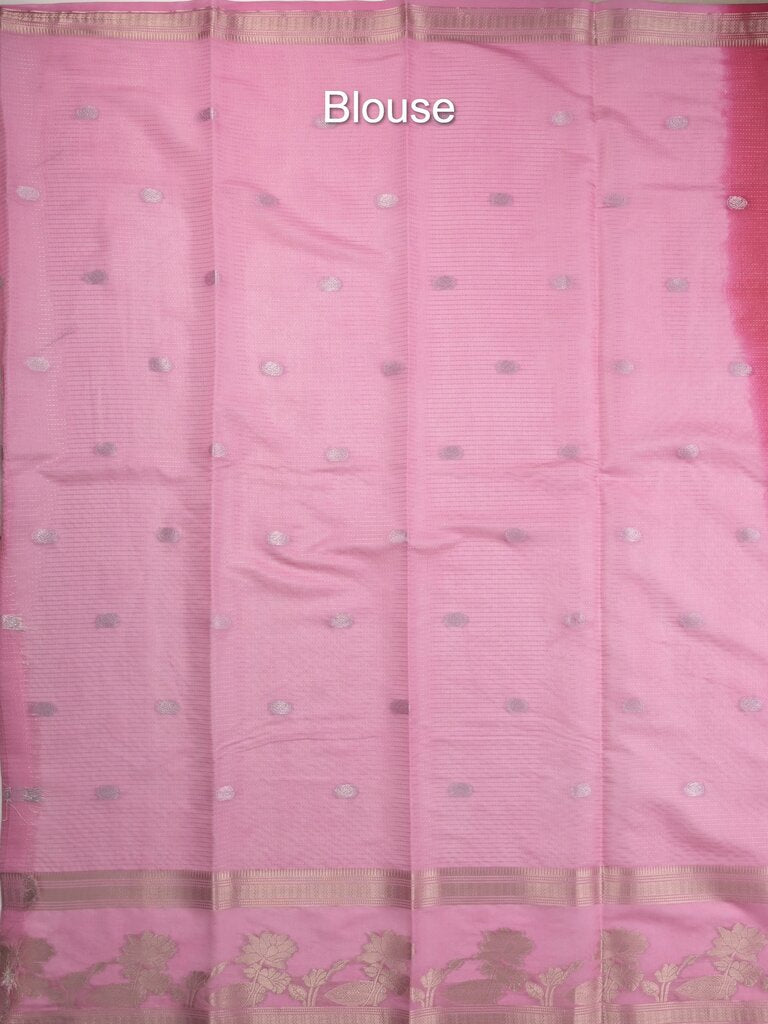 Dupion fancy saree allover zari motifs and zari border with contrast blouse