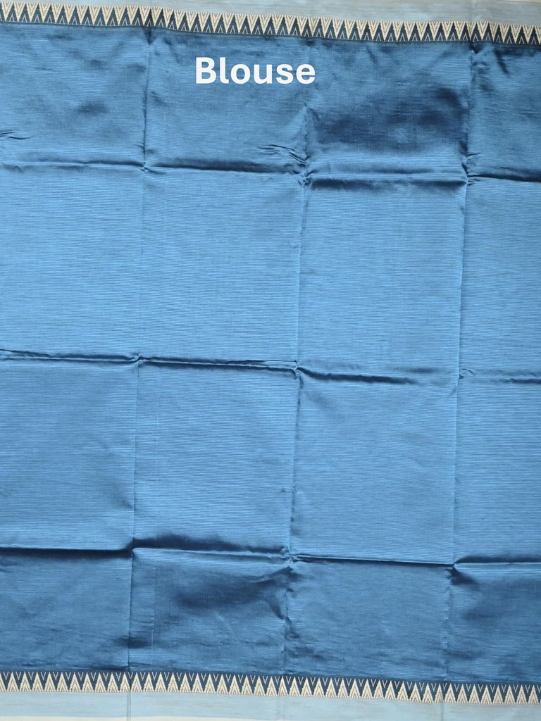 Mangalagiri fancy saree light blue color allover plain & temple border with zari pallu and running blouse
