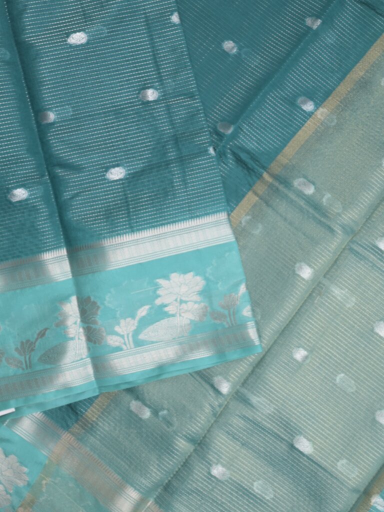 Dupion fancy saree allover zari motifs and zari border with contrast blouse