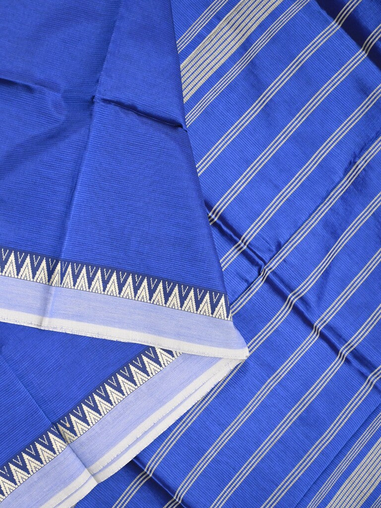 Mangalagiri fancy saree royal blue color allover plain & temple border with zari pallu and running blouse
