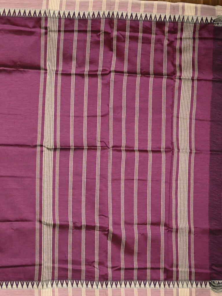 Mangalagiri fancy saree dark wine color allover plain & temple border with zari pallu and running blouse