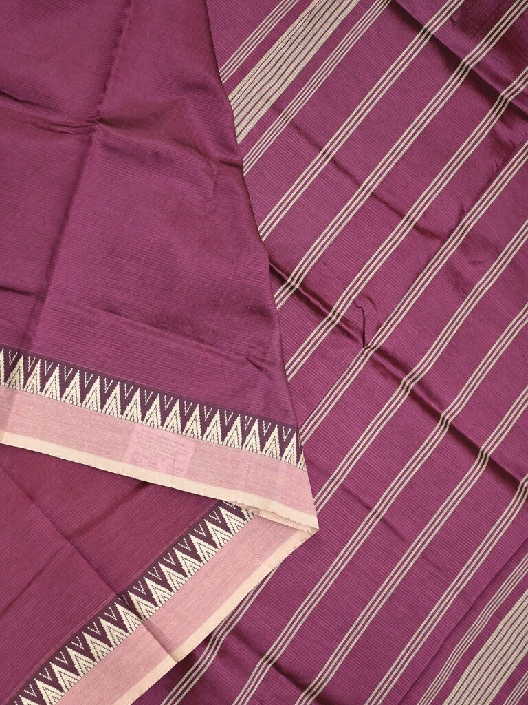 Mangalagiri fancy saree dark wine color allover plain & temple border with zari pallu and running blouse