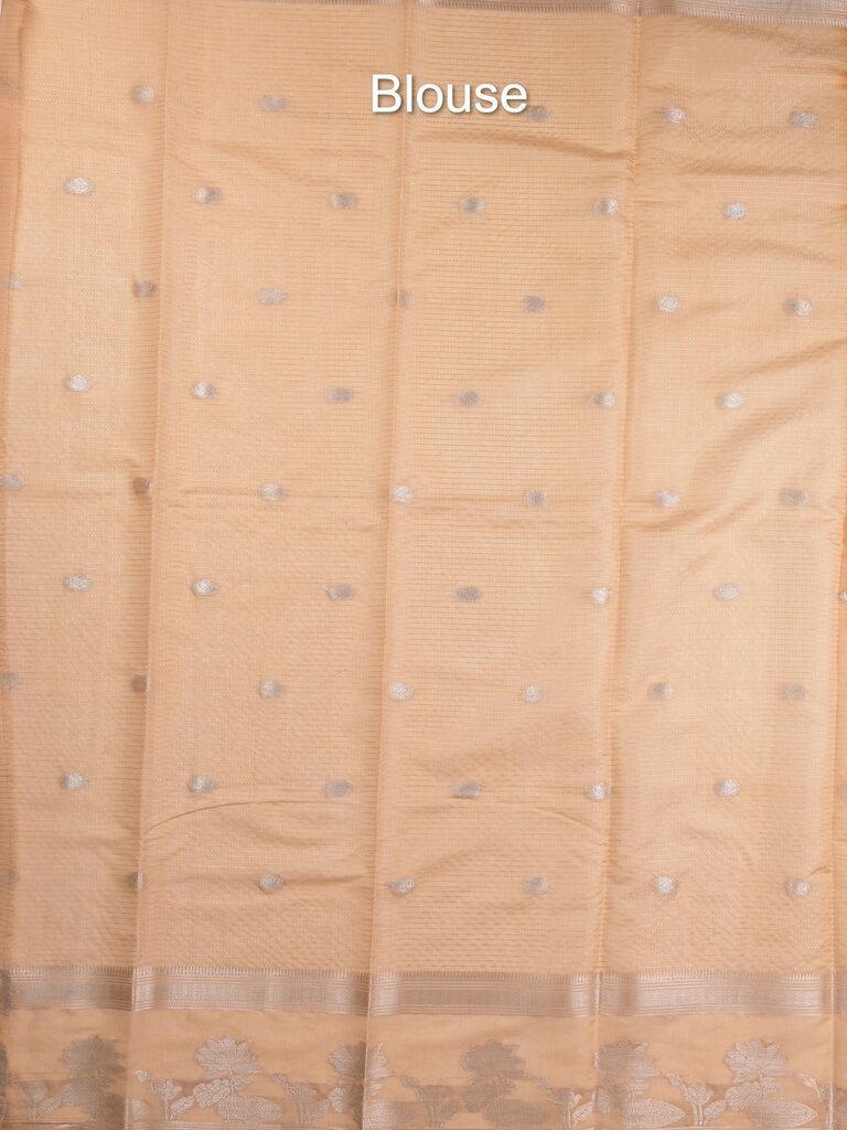 Dupion fancy saree allover zari motifs and zari border with contrast blouse