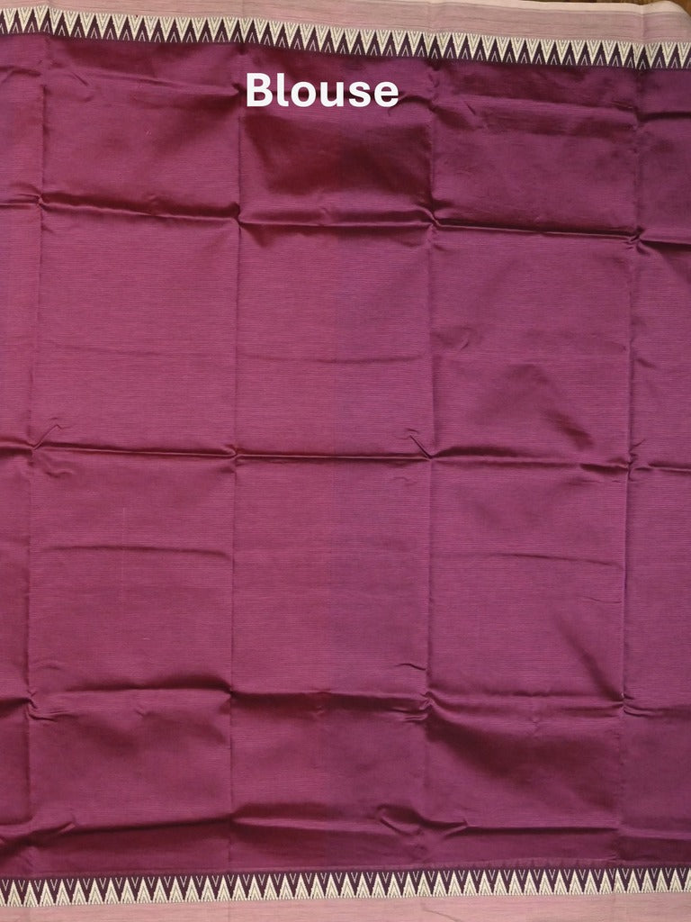 Mangalagiri fancy saree dark wine color allover plain & temple border with zari pallu and running blouse