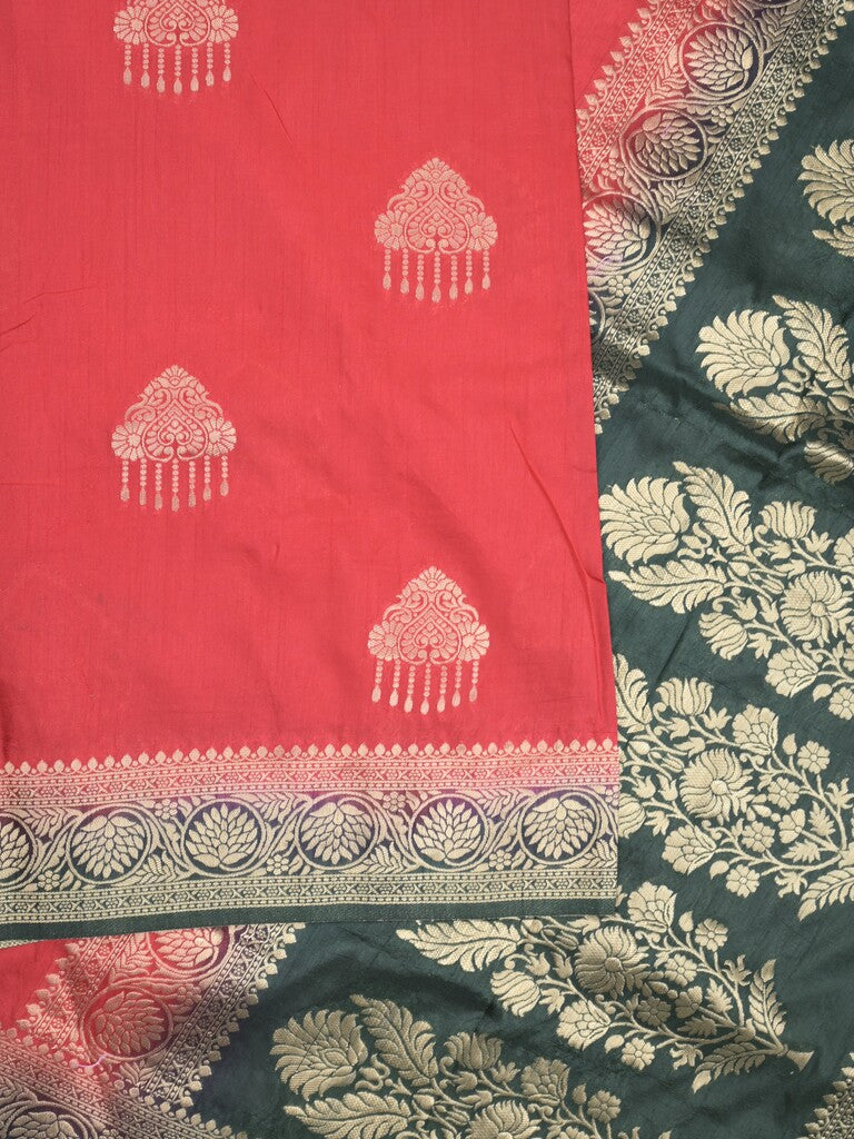 Raw mango fancy saree red color allover zari weaves & zari border with rich pallu and contrast plain blouse