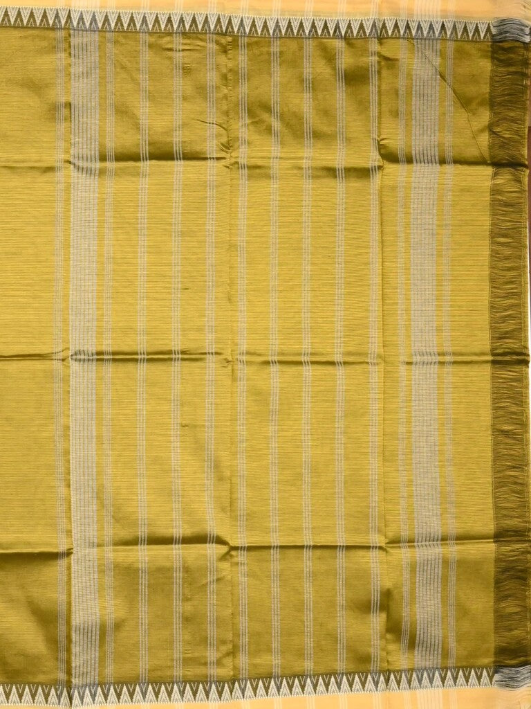Mangalagiri fancy saree mustard yellow color allover plain & temple border with zari pallu and running blouse