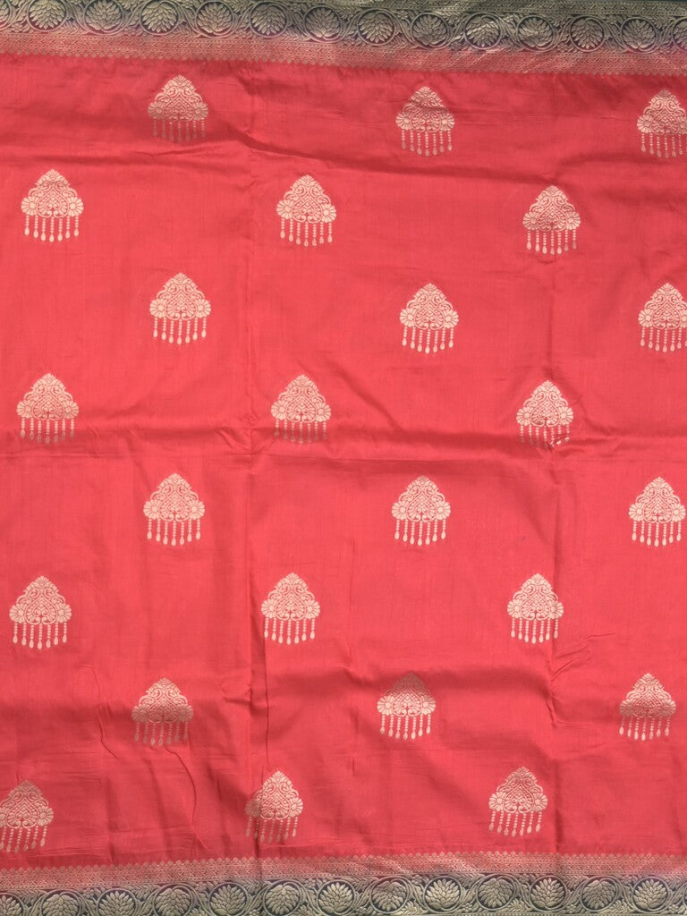 Raw mango fancy saree red color allover zari weaves & zari border with rich pallu and contrast plain blouse