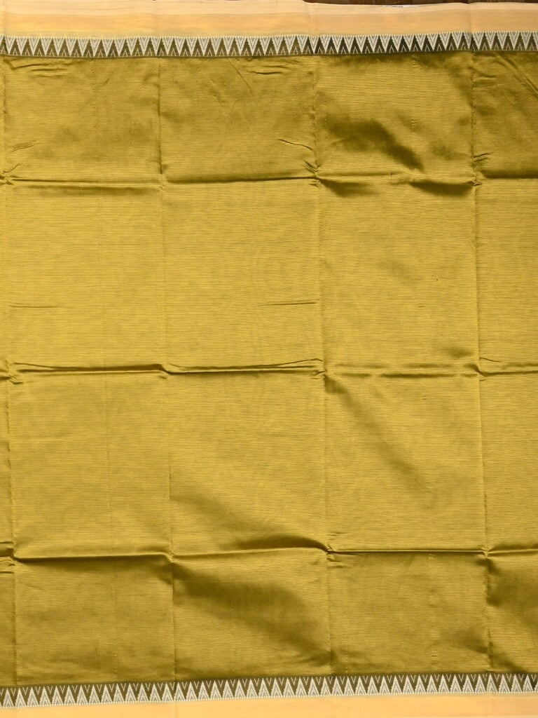 Mangalagiri fancy saree mustard yellow color allover plain & temple border with zari pallu and running blouse