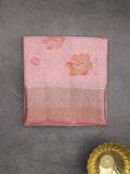 Dupion fancy floral printed saree with zari border and attached plain blouse