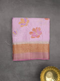 Dupion fancy floral printed saree with zari border and attached plain blouse