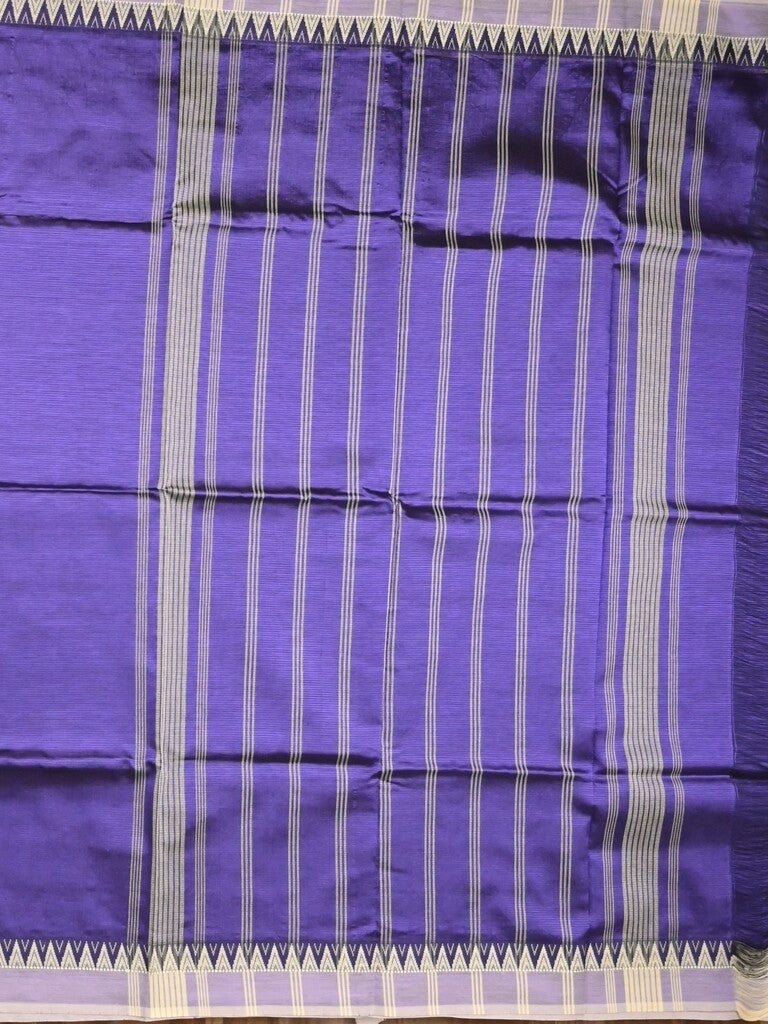 Mangalagiri fancy saree blue color allover plain & temple border with zari pallu and running blouse