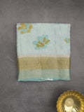 Dupion fancy floral printed saree with zari border and attached plain blouse