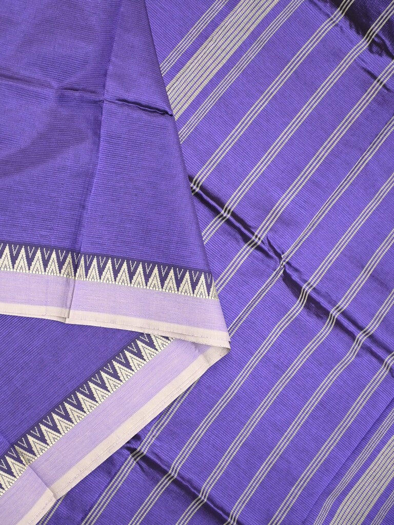 Mangalagiri fancy saree blue color allover plain & temple border with zari pallu and running blouse