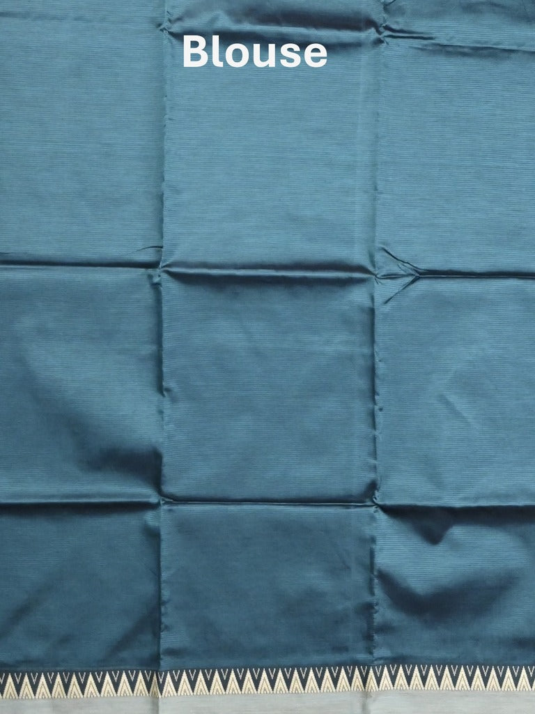 Mangalagiri fancy saree bluish grey color allover plain & temple border with zari pallu and running blouse