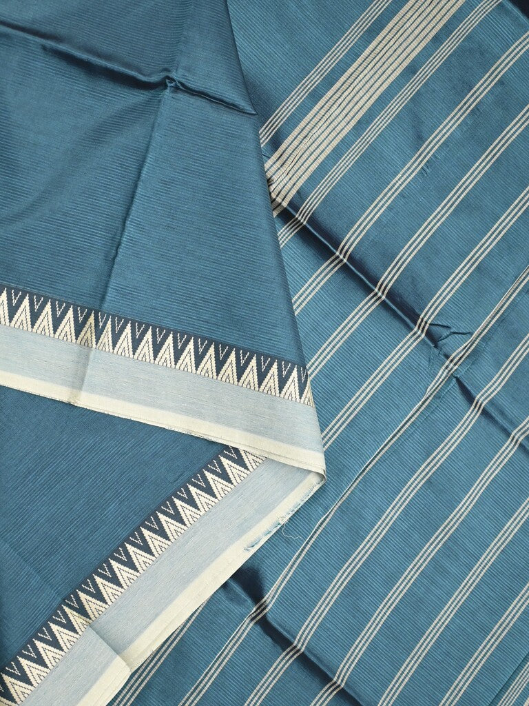 Mangalagiri fancy saree bluish grey color allover plain & temple border with zari pallu and running blouse