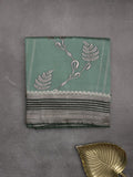 Tabby silk printed fancy saree with zari border and attached plain blouse