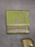 Tabby silk printed fancy saree with zari border and attached plain blouse