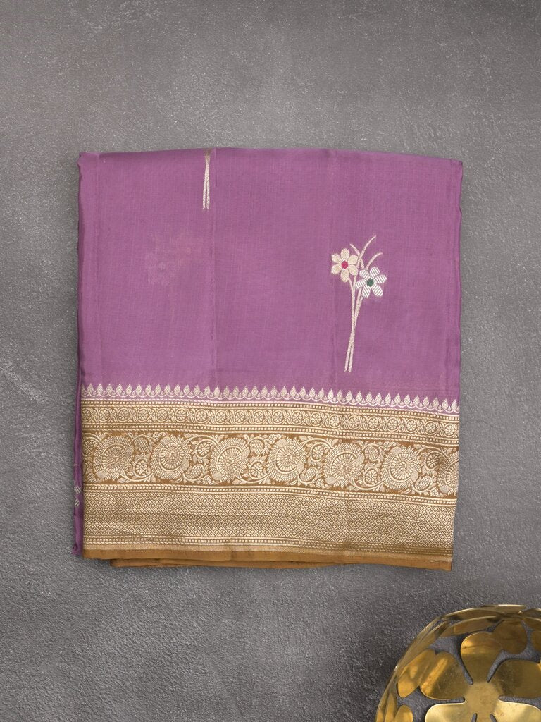 Satin silk fancy sarees allover zari motifs & zari border with plain contrast stripes blouse
