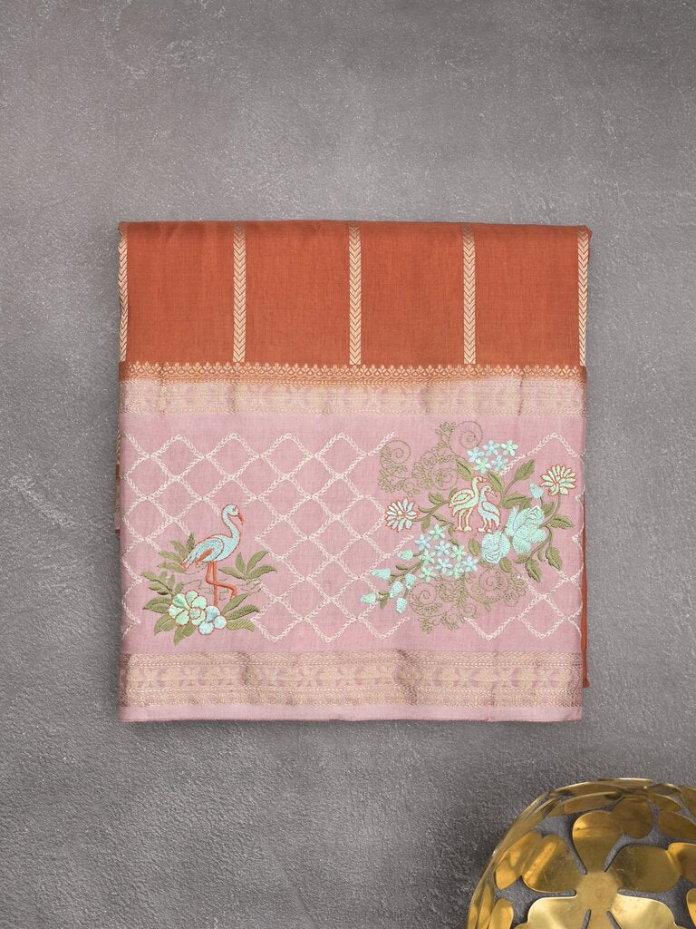 Tabby silk fancy saree allover zari stripes with contrast pallu and attached blouse