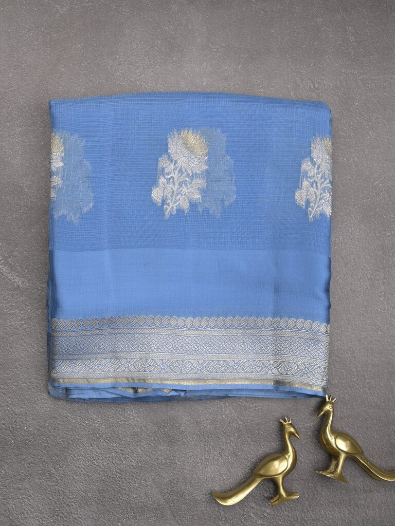 Pure kota fancy saree allover zari motifs & zari border with attached self blouse