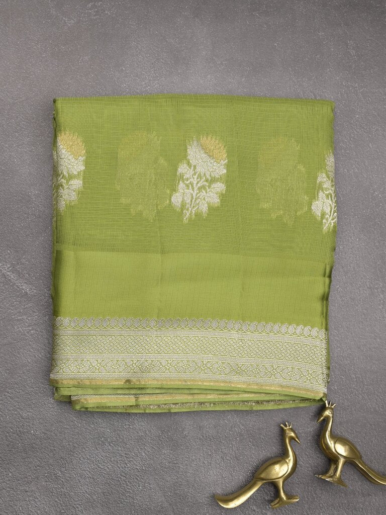 Pure kota fancy saree allover zari motifs & zari border with attached self blouse