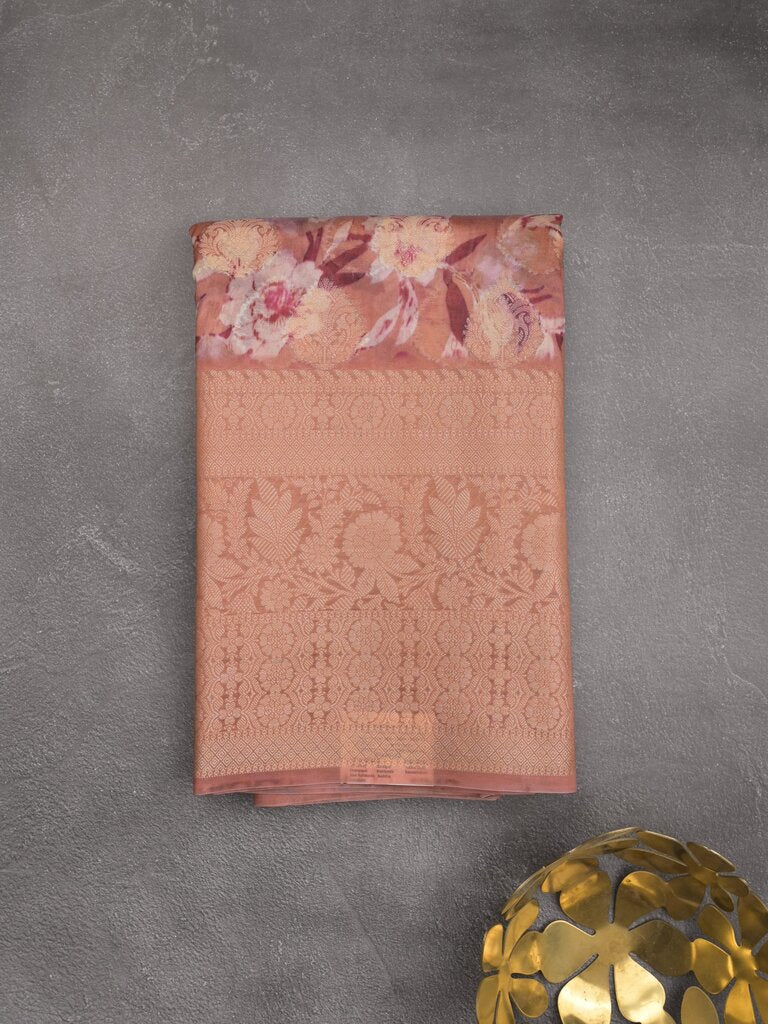 Dupion printed fancy saree with big zari border and matching blouse
