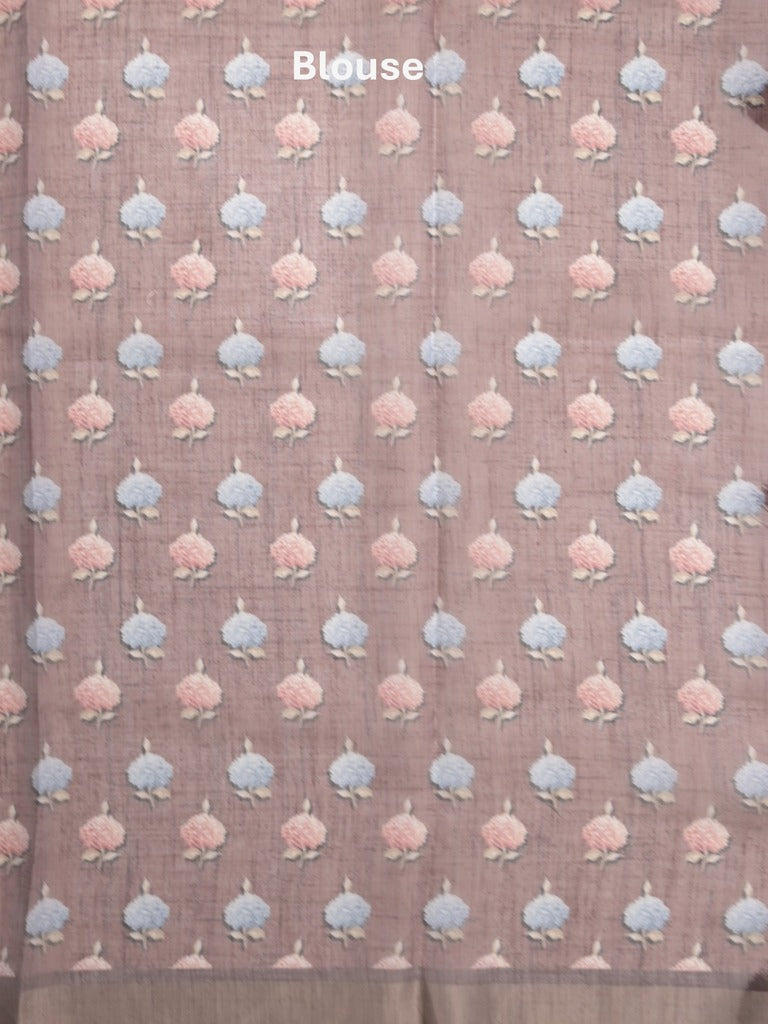 Lenin tissue fancy saree brownish pink color allover plain & printed, embroidered border with printed pallu and plain self blouse