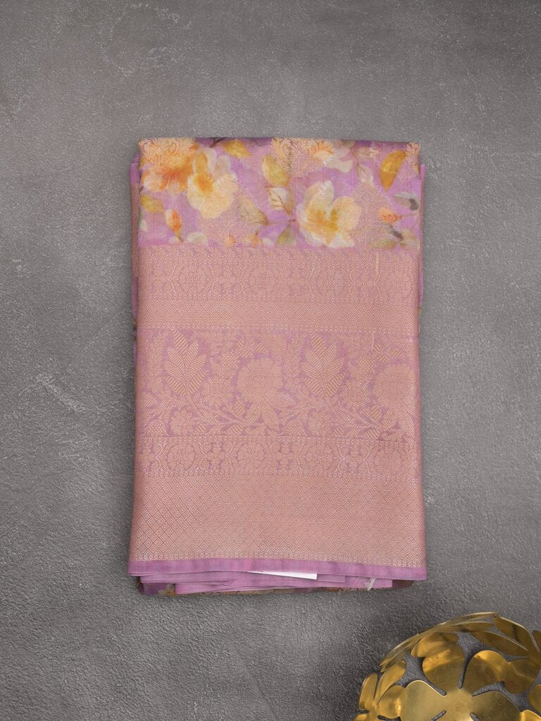 Dupion printed fancy saree with big zari border and matching blouse