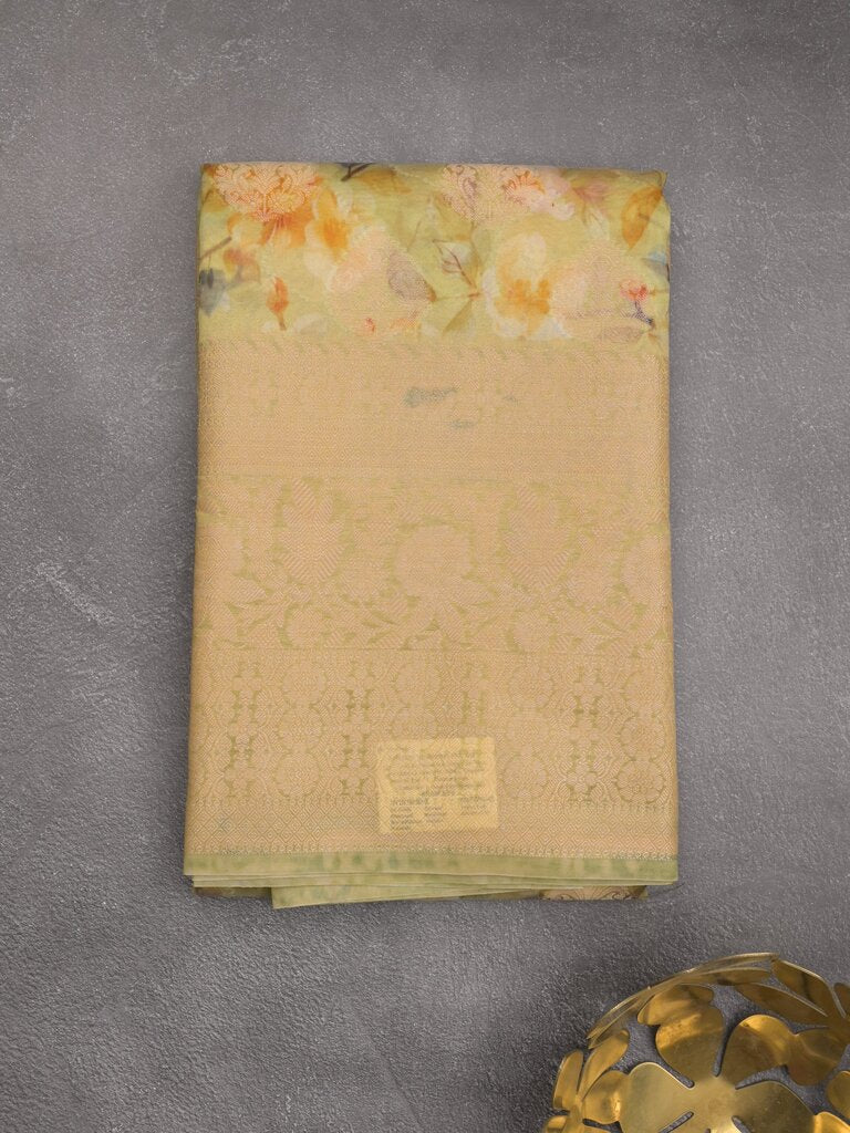 Dupion printed fancy saree with big zari border and matching blouse