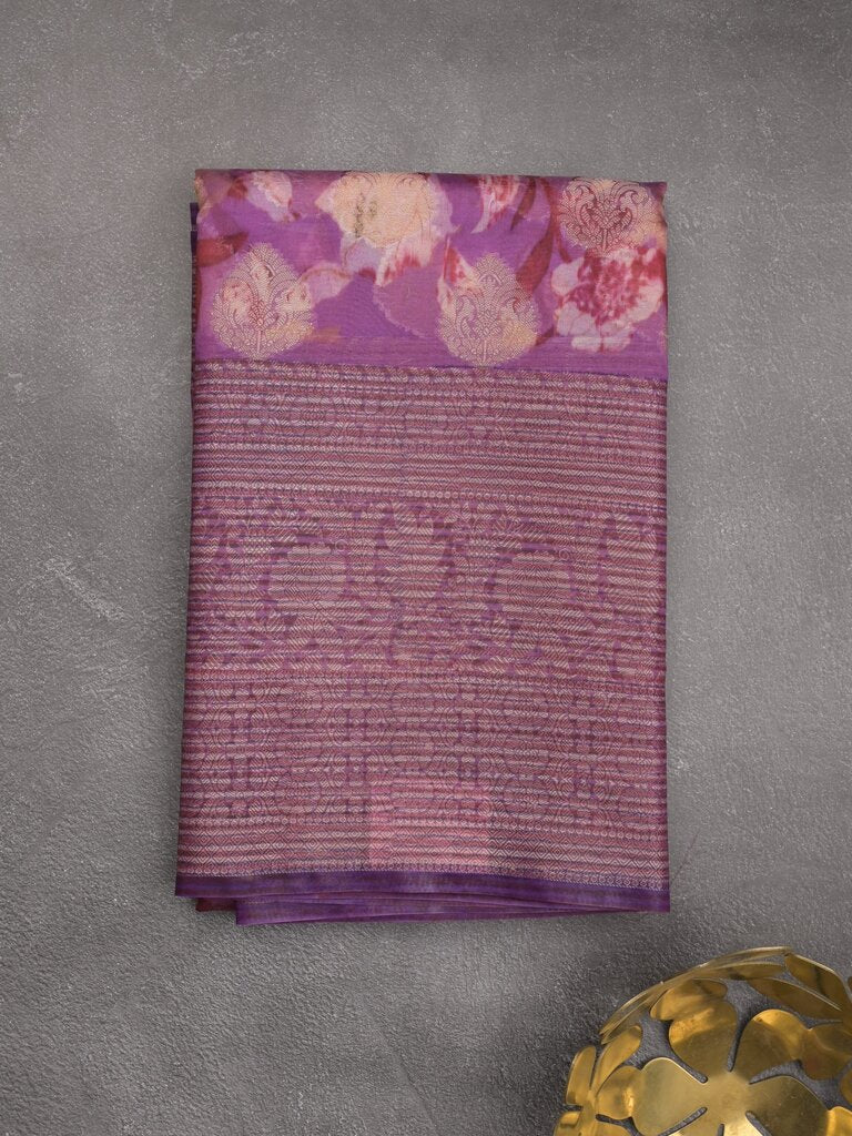 Dupion printed fancy saree with big zari border and matching blouse