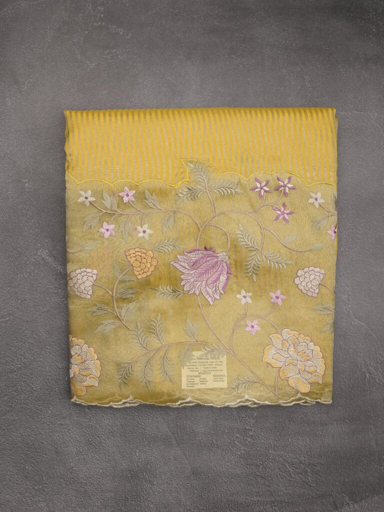 Dupion fancy saree allover stripes with embroidery cutwork border and tissue blouse