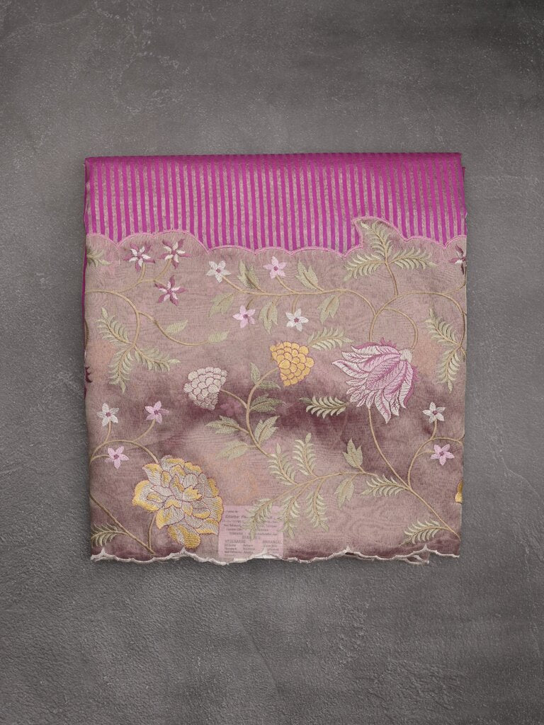 Dupion fancy saree allover stripes with embroidery cutwork border and tissue blouse