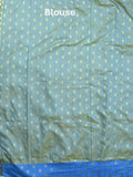 Dupion fancy saree light blue color allover zari motifs & zari border with rich pallu and attached self blouse