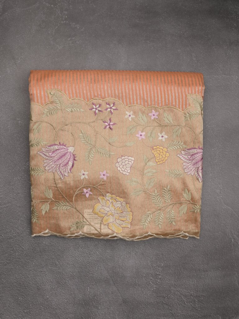 Dupion fancy saree allover stripes with embroidery cutwork border and tissue blouse