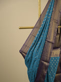 Georgette fancy saree blue color allover zari motifs & zari border with rich pallu and attached plain blouse