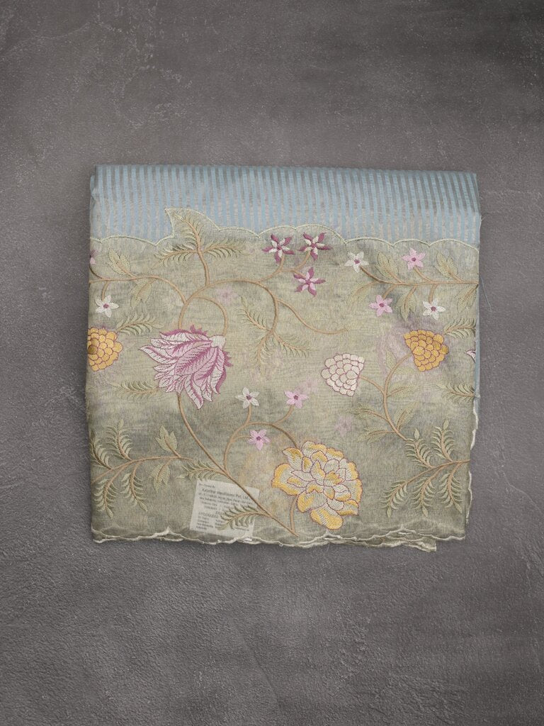 Dupion fancy saree allover stripes with embroidery cutwork border and tissue blouse