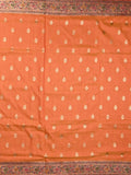 Dupion fancy saree orange color allover zari motifs & zari border with rich pallu and attached self blouse