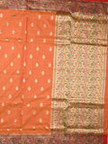 Dupion fancy saree orange color allover zari motifs & zari border with rich pallu and attached self blouse