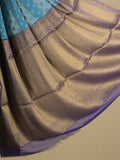 Georgette fancy saree blue color allover zari motifs & zari border with rich pallu and attached plain blouse