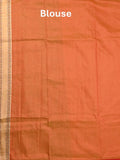 Dupion fancy saree orange color allover zari motifs & zari border with rich pallu and attached self blouse