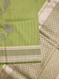 Tabby silk printed fancy saree with zari border and attached plain blouse